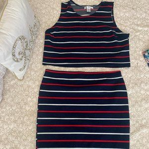2 piece Top and Skirt set in Blue with Red and White Stripes